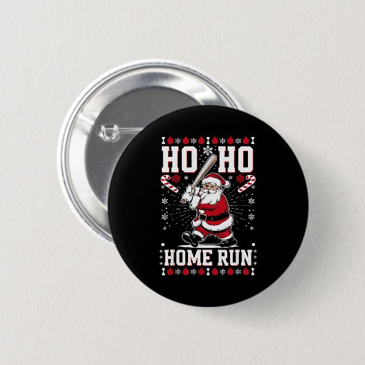 Christmas Santa Baseball Home Run Ho Ho Home Run , Button (Vorne & Hinten)