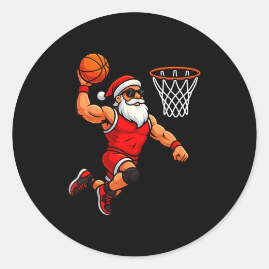 Christmas Santa Basketball Player Dunking Basketba Runder Aufkleber (Vorderseite)