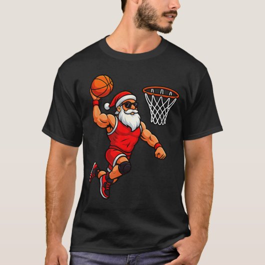 Christmas Santa Basketball Player Dunking Basketba T-Shirt (Vorderseite)