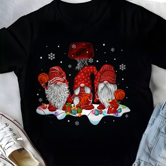 Christmas Santa Basketball Player Red Gnomes T-Shirt