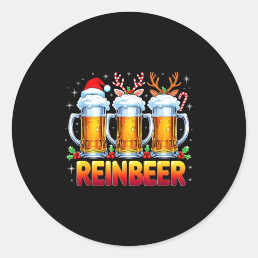 Christmas Santa Beer Lovers Funny Drinking Trend N Runder Aufkleber (Vorderseite)