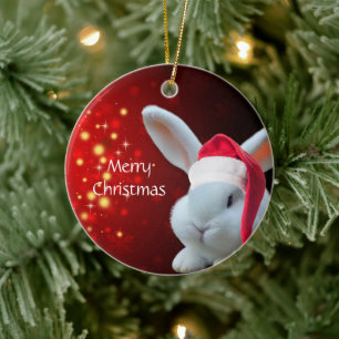 Christmas Santa Bunny Keramik Ornament