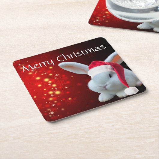 Christmas Santa Bunny Rechteckiger Pappuntersetzer (angewinkelt)