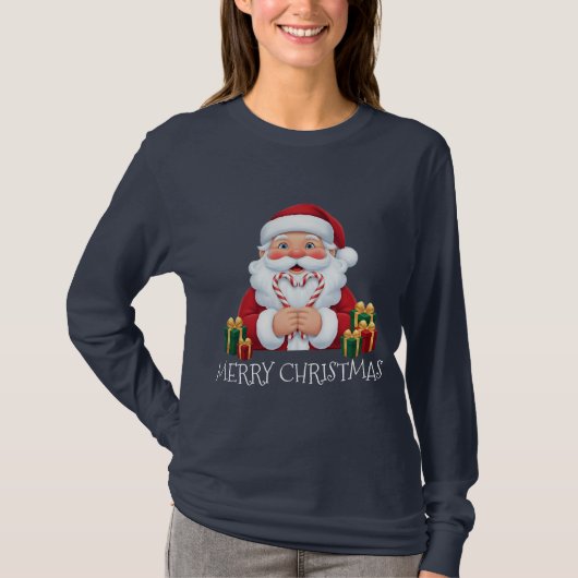 Christmas Santa Candy Cane Heart T-Shirt (Vorderseite)