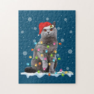 Christmas Santa Cat British Shorthair Cat Lover Puzzle