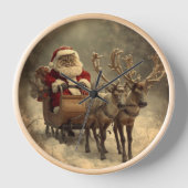 Christmas Santa Cat Vintage Retro Winter Reindeer Uhr (Vorderseite)