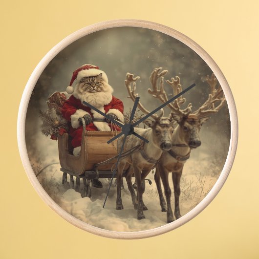 Christmas Santa Cat Vintage Retro Winter Reindeer Uhr