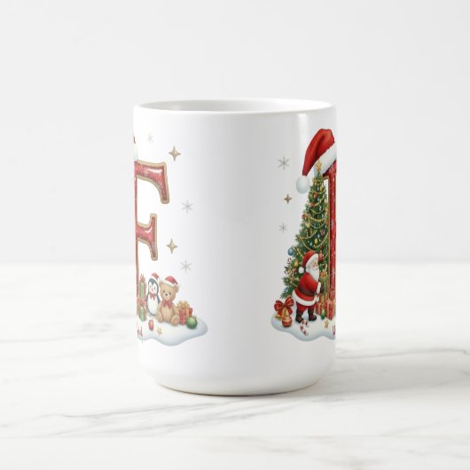 Christmas Santa Claus Elf Penguin Alphabet F Kaffeetasse (Mittel)