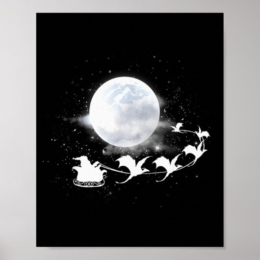 Christmas Santa Claus Flying Past The Moon Dragon Poster (Vorne)