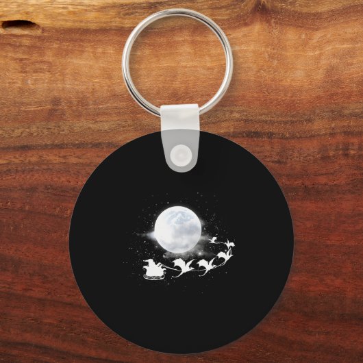 Christmas Santa Claus Flying Past The Moon Dragon Schlüsselanhänger (Vorderseite)