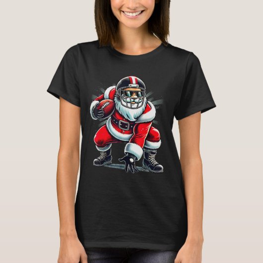 Christmas Santa Claus Football Lineman Quarterback T-Shirt (Vorderseite)