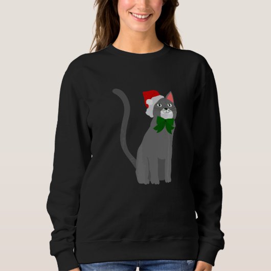 christmas santa claus hat gray cat sweatshirt (Vorderseite)