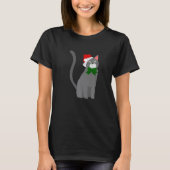 christmas santa claus hat gray cat T-Shirt (Vorderseite)