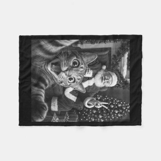 Christmas Santa Claus Merry X-mas Funny Cat Selfie Fleecedecke (Vorderseite (Horizontal))