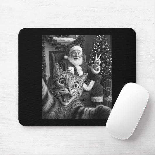 Christmas Santa Claus Merry X-mas Funny Cat Selfie Mousepad (Mit Mouse)