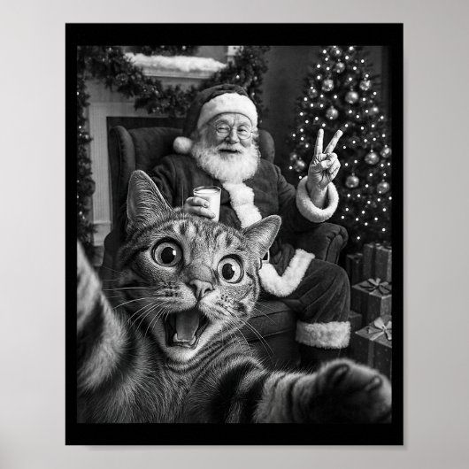 Christmas Santa Claus Merry X-mas Funny Cat Selfie Poster (Vorne)