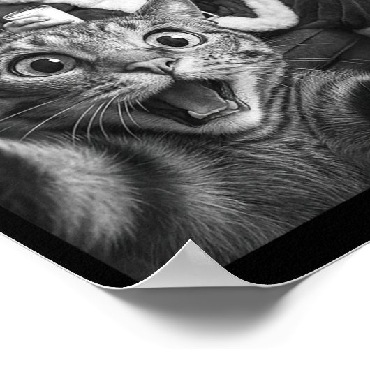 Christmas Santa Claus Merry X-mas Funny Cat Selfie Poster (Ecke)