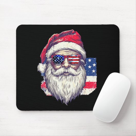 Christmas Santa Claus Patriotic Usa Sungles In Jul Mousepad (Mit Mouse)