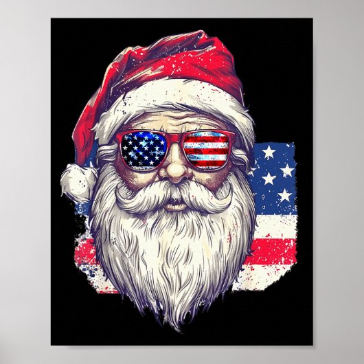 Christmas Santa Claus Patriotic Usa Sungles In Jul Poster (Vorne)