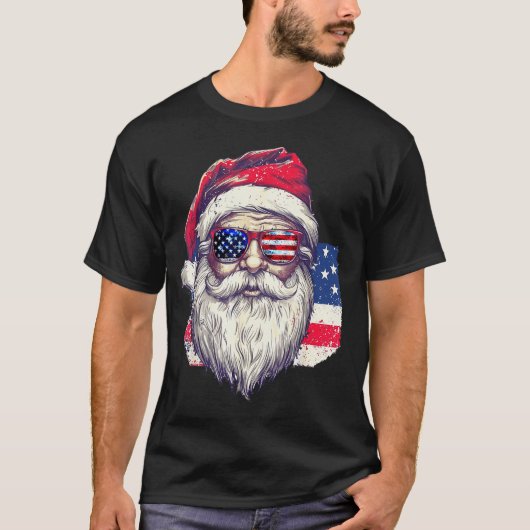 Christmas Santa Claus Patriotic Usa Sungles In Jul T-Shirt (Vorderseite)