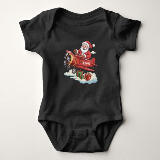 Christmas Santa Claus Pilot Flying Airplane Gift Baby Strampler (Vorderseite)