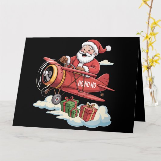 Christmas Santa Claus Pilot Flying Airplane Gift Karte (Gelbe Blume)