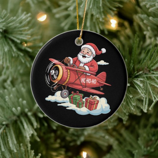 Christmas Santa Claus Pilot Flying Airplane Gift Keramik Ornament (Baum)