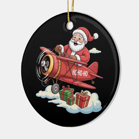 Christmas Santa Claus Pilot Flying Airplane Gift Keramik Ornament (Links)