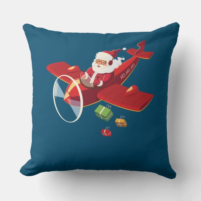 Christmas Santa Claus Pilot Flying Airplane Gift Kissen (Vorderseite)