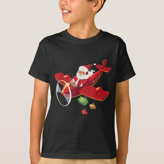 Christmas Santa Claus Pilot Flying Airplane T-Shirt (Vorderseite)