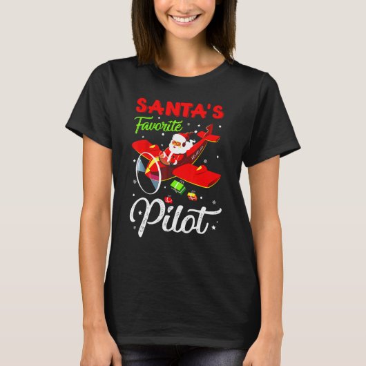 Christmas Santa Claus Pilot Flying Airplane T-Shirt (Vorderseite)