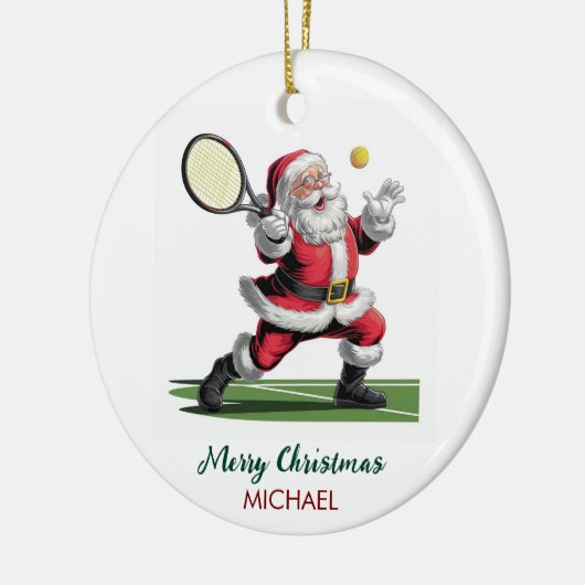 Christmas Santa claus playing tennis Personalized Keramik Ornament (Links)