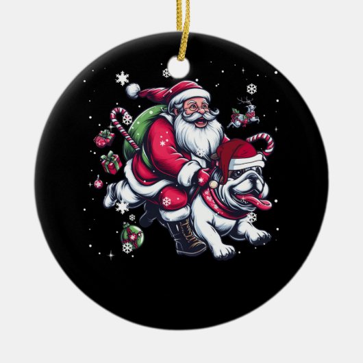 Christmas Santa Claus Riding English Bulldog Xmas Keramik Ornament (Vorne)