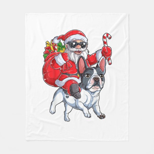 Christmas Santa Claus Riding French Bulldog Xmas B Fleecedecke (Vorderseite)