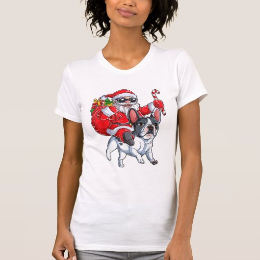 Christmas Santa Claus Riding French Bulldog Xmas B T-Shirt (Vorderseite)