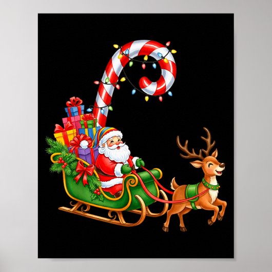 Christmas Santa Claus Riding Reindeer Lights Men W Poster (Vorne)
