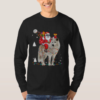 Christmas Santa Claus Riding Samoyed Lights Xmas H T-Shirt
