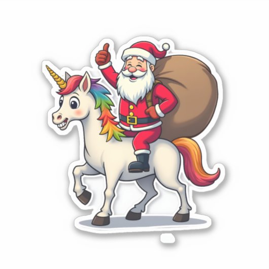 Christmas Santa Claus Riding Unicorn - Xmas Girls Aufkleber (Vorderseite)