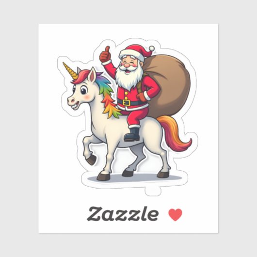 Christmas Santa Claus Riding Unicorn - Xmas Girls Aufkleber (Blatt)