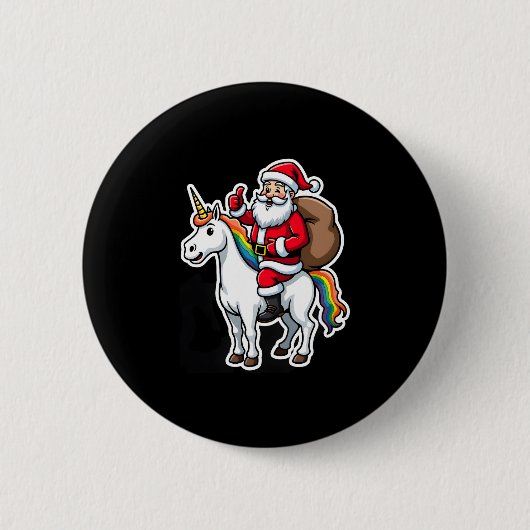 Christmas Santa Claus Riding Unicorn - Xmas Girls  Button (Vorderseite)