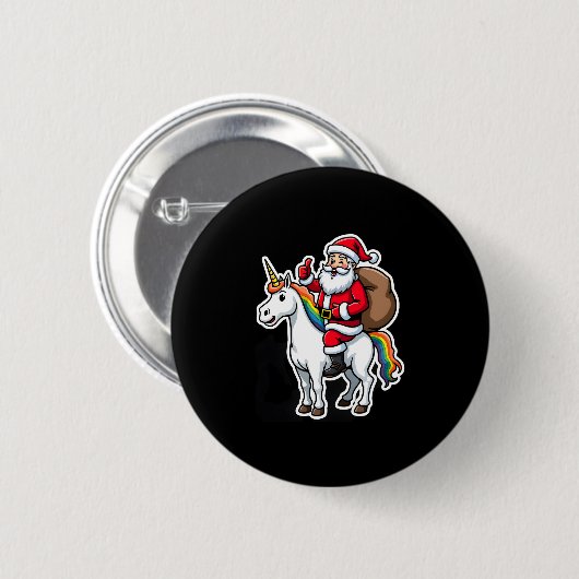 Christmas Santa Claus Riding Unicorn - Xmas Girls Button (Vorne & Hinten)