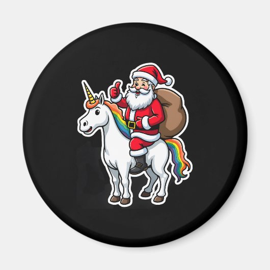 Christmas Santa Claus Riding Unicorn - Xmas Girls Magnet (Vorne)