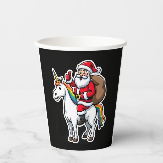 Christmas Santa Claus Riding Unicorn - Xmas Girls Pappbecher (Vorderseite)