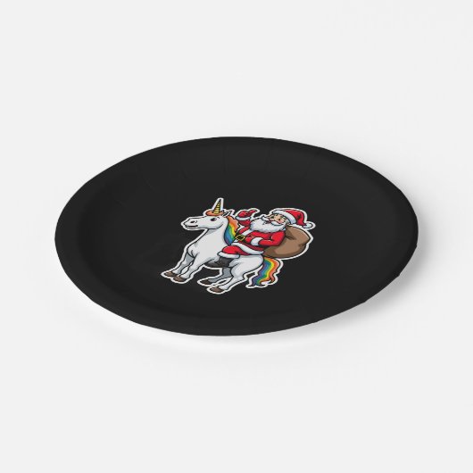 Christmas Santa Claus Riding Unicorn - Xmas Girls Pappteller (Schrägansicht)