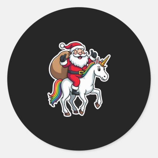 Christmas Santa Claus Riding Unicorn - Xmas Girls Runder Aufkleber (Vorderseite)