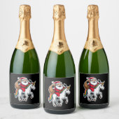 Christmas Santa Claus Riding Unicorn - Xmas Girls Schaumweinetikett (Flaschen)