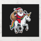 Christmas Santa Claus Riding Unicorn - Xmas Girls Schaumweinetikett (Einzelnes Label)