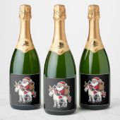 Christmas Santa Claus Riding Unicorn - Xmas Girls Schaumweinetikett (Flaschen)