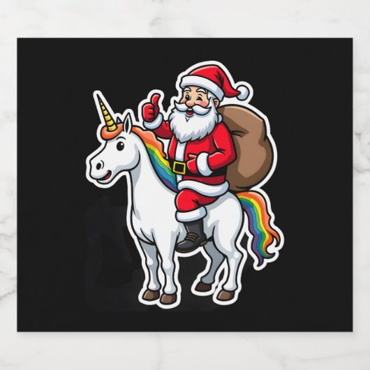 Christmas Santa Claus Riding Unicorn - Xmas Girls Schaumweinetikett (Einzelnes Label)