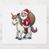 Christmas Santa Claus Riding Unicorn - Xmas Girls  Schaumweinetikett (Einzelnes Label)